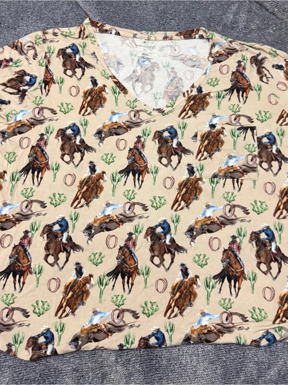 Posh Peanut Beige Western Cowboy Rodeo V-Neck Top